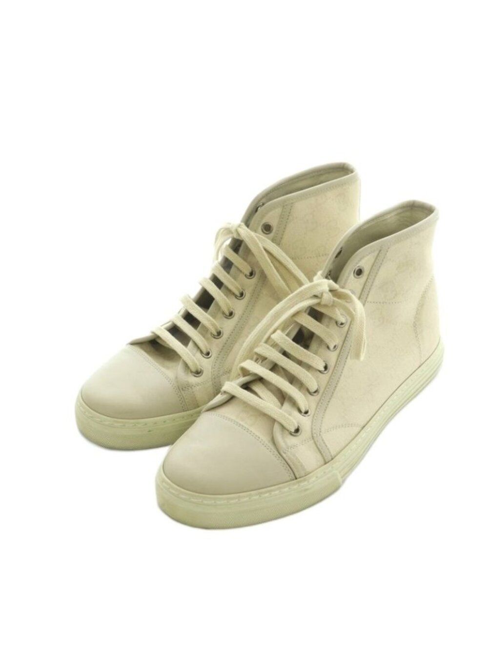Gucci High Cut Sneakers Shoes GG Pattern Canvas 7 26.0 cm Light Beige - Picture 2 of 8